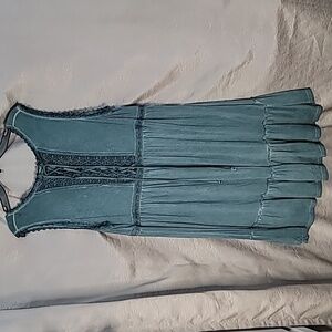UMGEE Women's Blue Sundress Sz Large Sleeveless Lace-Up Crochet Tiered Soft